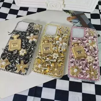 Чехол для телефона в виде флакона духов Diamond: Чехол со стразами для защиты от падений для Apple 15/15 Pro Max/IP14/13/12 iPhone 12