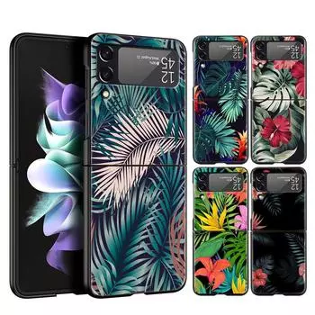 Чехол для телефона в виде винтажного бананового листа и цветка для Samsung Z Flip3 Flip4 Flip5, чехол для Z Flip 3 Flip 5 4 5G, черный, жесткий складной чехол Galaxy Z Flip 3