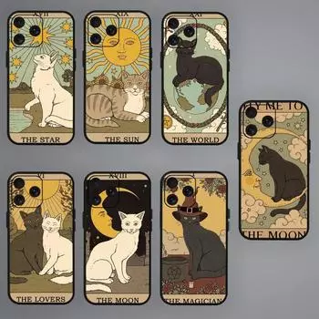 Чехол для телефона Witches Moon Tarot Mystery Totem Cat для iPhone Mini 11 12 13 14 15 Pro XS Max X Plus SE XR, черный мягкий корпус iPhone14