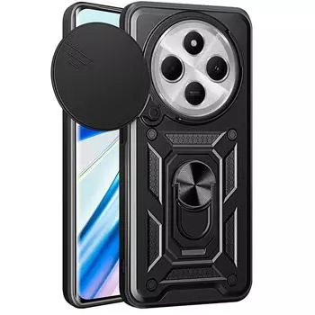 Чехол для телефона Xiaomi Poco C75 с выдвижной крышкой камеры, противоударный защитный бампер for Xiaomi Poco C75 чёрный