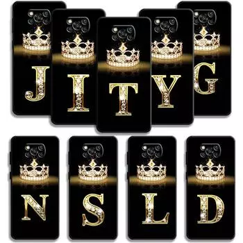 Чехол для телефона Xiaomi Poco X3 Nfc X4pro M3 C40 для Mi 12 11 10 10t 8 Note10 Lite 11ultra 11t Pro F1 Gold Diamond Crown Letter For Mi 10 Lite 5G