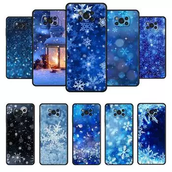 Чехол для телефона Xiaomi Poco X3 X4 Nfc M3 M4 Pro F3 F4 Gt F1 для Mi 12 11t 10t 9t 11 Note 10 Lite Snow Winter Blue Snowflakes For Mi Note 10 Lite