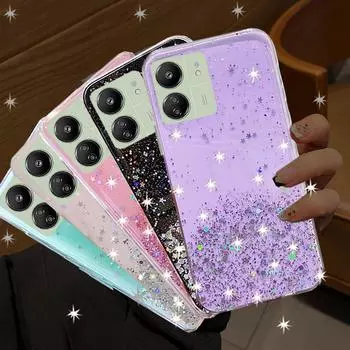 Чехол для телефона Xiaomi Redmi 13C, роскошные блестящие мягкие чехлы для телефонов с блестками для Xiaomi Redmi 13C 13 C, противоударная прозрачная задняя крышка For Xiaomi Redmi 13C фиолетовый