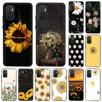 Чехол для телефона Xiaomi Redmi Note 11 9 10 Pro Max 5G 8T 9T 9s 7 9C 7a 9A 8 8A Daisy Sunflower Rose Черный мягкий защитный чехол Redmi Note 11