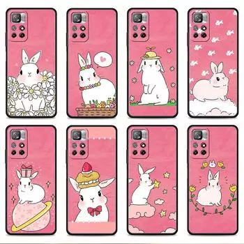 Чехол для телефона Xiaomi Redmi Note 11t 11s 11 10 8 Pro 9 9s 9t 8t для Mi 10 8 9a 9c 10c K40 K50 Flower Love Pink Cute Rabbit For Redmi Note11S 5G