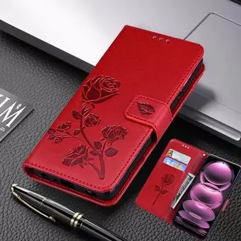 Чехол для телефона Xiaomi Redmi Note 12 Pro 5G 12C 11A, роскошный кожаный кошелек с цветком розы, флип-обложка для книги для Xiaomi Poco X5 Pro 5G, противоударные чехлы For Xiaomi Poco X5 Pro 5G красный