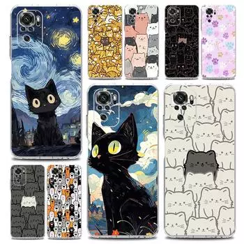 Чехол для телефона Xiaomi Redmi Note 13 12 5G 9S 9 8 10 11 Pro Plus 4G 9T 13C 12C10C 9C 9A 7 прозрачный чехол с кошачьим принтом Redmi Note 13 Pro 4G