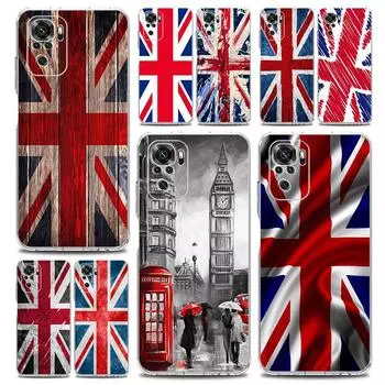 Чехол для телефона Xiaomi Redmi Note 13 12 5G 9S 9 8 10 11 Pro Plus 4G 9T 13C 12C10C 9C 9A 7 прозрачный чехол с флагами Англии и Великобритании Redmi Note 10Pro