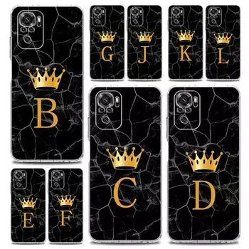 Чехол для телефона Xiaomi Redmi Note 13 12 5G 9S 9 8 10 11 Pro Plus 4G 9T 13C 12C10C 9C 9A 7 прозрачный чехол с изображением короны и букв от A до Z Redmi 9T