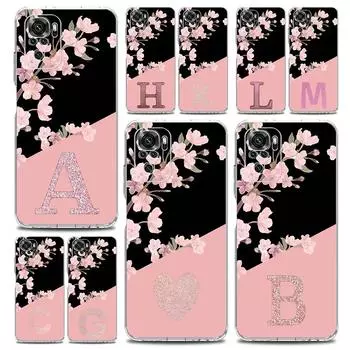 Чехол для телефона Xiaomi Redmi Note 13 12 5G 9S 9 8 10 11 Pro Plus 4G 9T 13C 12C10C 9C 9A 7 прозрачный чехол розовый буквенный цветок Redmi Note 10
