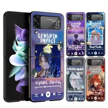 Чехол для телефона Z Flip 4 для Samsung Galaxy Z Flip 3 5G ZFlip3 Flip3 zflip Flip4 черный жесткий чехол для ПК Genshin Impact xiao Music Shell Z Flip3 5G