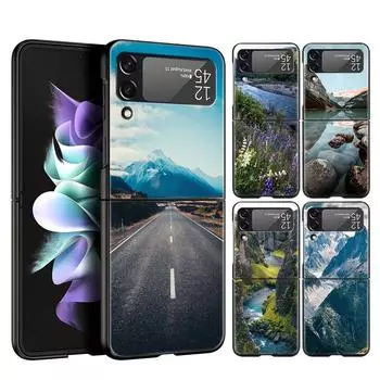Чехол для телефона Z Flip 4 для Samsung Galaxy Z Flip 3 5G ZFlip3 Flip3 zflip Flip4, черный твердый чехол с водопадом, природой, деревьями, ракушка Galaxy Z Flip 5G
