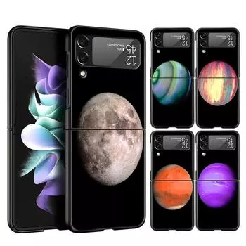 Чехол для телефона Z Flip 4 для Samsung Galaxy Z Flip 3 5G ZFlip3 Flip3 zflip Flip4, черный жесткий чехол для ПК, эстетический чехол в виде космической планеты Galaxy Z Flip 5G