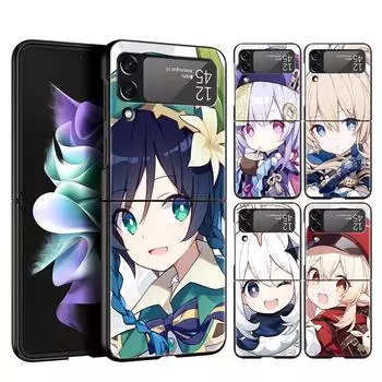 Чехол для телефона Z Flip 4 для Samsung Galaxy Z Flip 3 5G ZFlip3 Flip3 zflip Flip4, черный жесткий чехол для ПК Genshin Impact Game Shell Coque Galaxy Z Flip 5G