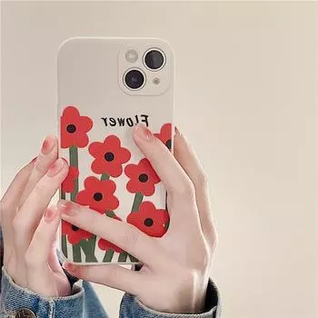 Чехол для телефона Zhitai Bear Magic Cube: Совместимо с iPhone 13/14Pro/15Pro, XS - Дизайн с красными цветами iPhone 15 Plus