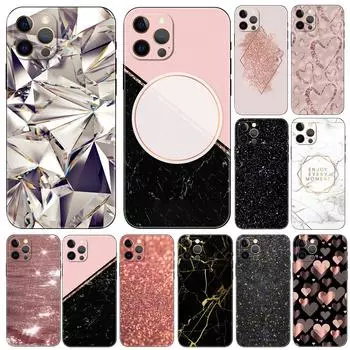 Чехол для телефона «Золотая роза» с блестками «Розовый любовь» для iPhone 5S 2020se 6 6s 7 8 plus x 10 XR XS 11 12 13 mini pro MAX, черная задняя крышка из ТПУ iphone 5 5S SE 2016