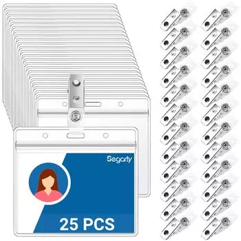 Чехол для удостоверения личности Segarty на 25 имен и 25 горизонтальных карточек, изготовленных из горизонтального удостоверения личности, имени сотрудника, делового удостоверения личности, держателя для лекций, зажимов, держателя,