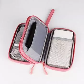 Чехол для USB-кабеля, двухслойный для офиса, жаккардовая ткань, сумка для внешнего аккумулятора, сумка для хранения цифровых гаджетов, прочный, пыленепроницаемый S чёрный