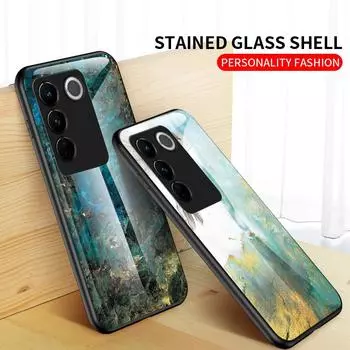 Чехол для Vivo IQOO 11 Z7 Z7X V27 V27e V29 Pro Lite V19 Y02 Y02A Y17S Y78 Y36 Y27 4G 5G, чехол из мраморного закаленного стекла, задняя крышка For Vivo V27 5G