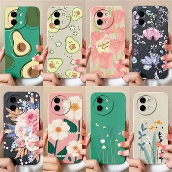 Чехол для Vivo T3x Y200i Y38 Y03 Y28 Y03 4G задняя крышка роскошный мультяшный цветок авокадо защита линзы против капель жидкий силиконовый бампер корпус для Vivo Vivo Y03