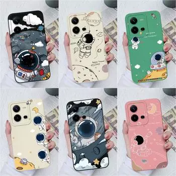 Чехол для Vivo V21E V23E V25E V27 Pro Z1 Z3 Z5X V9 V19 V20, модный защитный чехол для камеры астронавта, мягкий жидкий силикон для Vivo, бампер, чехол Vivo V19