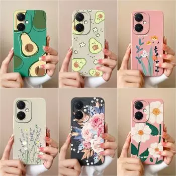 Чехол для Vivo V29 Lite Y36 Y17S X90 Pro Y27 Y78 + Корпус Популярный защитный противоударный бампер с цветком авокадо Мягкий жидкий силиконовый чехол для чехлов Vivo Vivo Y36 5G