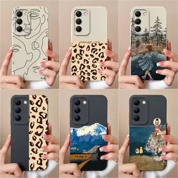 Чехол для Vivo V30 SE 5G V40 Lite Pro Y100 (ИДН) Чехол для корпуса T3 V30e Y200e жидкий силикон мягкий противоударный защитный бампер с забавным рисунком линий Vivo Y100 (IDN) 5G