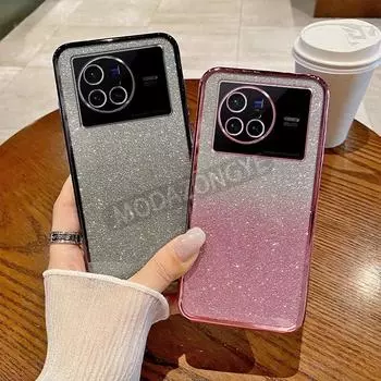 Чехол для VIVO X80, гальванический мягкий блестящий чехол из ТПУ, чехол для телефона VIVOX80, для девочек и женщин VIVO X80 чёрный