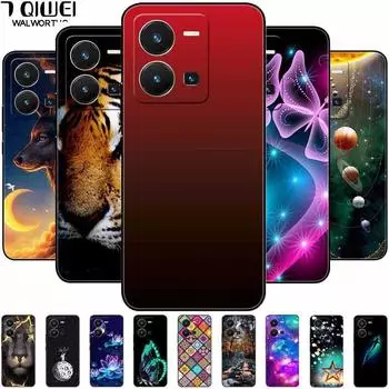 Чехол для vivo X80 Lite 2022 5G, черный силиконовый чехол из ТПУ со звездной луной для vivo X80 Lite, чехол X80Lite, противоударный, мягкий, милый For vivo X80 Lite