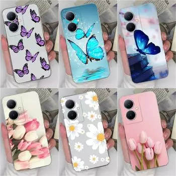 Чехол для Vivo Y02A Y11 2023 Y78 Pro Y35 Plus V27 V27E iQOO Neo8, чехол с красивой бабочкой и цветком, противоударный, прозрачный, мягкий силиконовый чехол для телефона Vivo Vivo Y78 5G