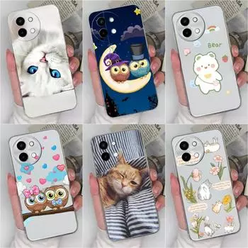 Чехол для Vivo Y200e Y100 (ИДН) Y28 4G V30e V40 Lite бампер высокого качества с милым рисунком кошки и совы задняя крышка мягкий TPU силиконовый анти-падение прозрачный чехол Vivo Y38 5G