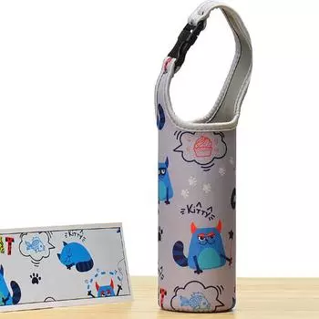 Чехол для вакуумной присоски Yousheng, утолщенный, эластичный, с защитой от падения, с плечевым ремнем, с мультяшным принтом, портативный чехол для бутылки с водой для использования на открытом воздухе B светло-синий