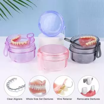 Чехол для ванны для протезов, коробка для хранения, пищевой класс, не содержит BPA, герметичная капа для протезов, чашка для замачивания, держатель для накладных зубов синий