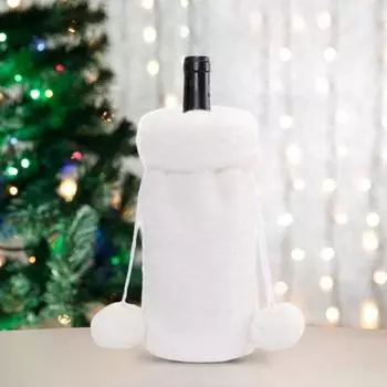 Чехол для винной бутылки Yousheng Plush, искусственный мех, затягивающийся шнурок, чехол для винной бутылки, моющийся чехол для винной бутылки с пушистым шариком для украшения рождественской вечеринки чёрный