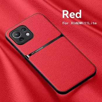 Чехол для xiaomi 11 lite, магнитный автомобильный держатель, кожаные чехлы для телефонов для xiomi mi11 xiaomi mi 11 lite ne 5g 11lite, задняя крышка с подсветкой For Mi 11 Lite 4G чёрный