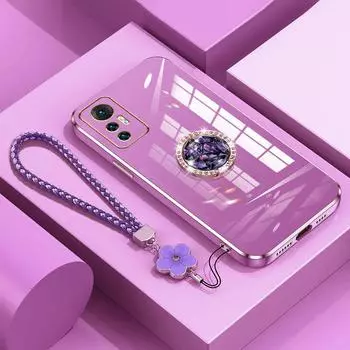 Чехол для xiaomi 12 с ремешком, роскошный чехол с бриллиантовым держателем для Xiaomi 12 Lite 12T POCO F5 X5 Pro Чехлы-чехлы Xiaomi12 Подставка-кольцо xiaomi 12&Case & Holder бежевый