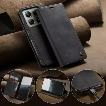 Чехол для Xiaomi 13 14T Pro POCO X6 Redmi Note 13 K40 4G 5G кожаный держатель для карт с подставкой карманный держатель откидная магнитная подставка откидная полная крышка телефона Xiaomi 14T Pro коричневый