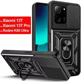 Чехол для Xiaomi 13T Pro, защитный чехол для объектива камеры, чехол для телефона для Xiaomi 13T Redmi K60 Ultra, чехол-подставка с кольцом For Xiaomi 13T Pro чёрный