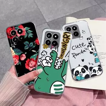 Чехол для Xiaomi 14 5G Poco C50 C51 F5 X6 Pro 4G, чехол для телефона с милым динозавром, мультяшным рисунком, ТПУ, силикон, мягкий, прозрачный, с защитой от падения, роскошный бампер, чехол Xiaomi Poco F5