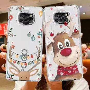 Чехол для Xiaomi Mi Poco X3 NFC 11 Lite M3 10T 9T 12 Redmi Note 10 9 9S 8 8T прозрачный чехол для телефона Рождественские новогодние подарки Лось Снег Xiaomi Poco F3