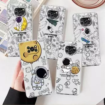 Чехол для Xiaomi Mi Poco X3 NFC 11 Lite M3 10T 9T 12 Redmi Note 10 9 9S 8 8T 7, мягкий прозрачный чехол для телефона с милым мультяшным космонавтом Xiaomi Poco F3