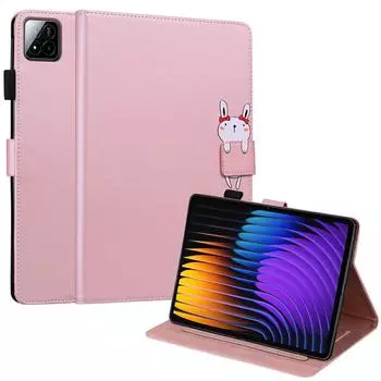 Чехол для Xiaomi Pad 7/7 Pro, Подставка для планшета, Кожаная обложка, Слоты для карт, Животный узор Rose Gold