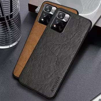 Чехол для Xiaomi Redmi Note 12 13 11 10 10T 9 8 Pro Plus 4G 5G Funda Business Wind Cortex Pattern Кожаная задняя крышка для note 12 13 чехол Redmi Note13 Pro5G чёрный