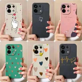 Чехол для Xiaomi Redmi Note 13 Pro A3 4G 13R Turbo 3 5G, чехол для телефона, жидкий, мягкий силикон, популярный узор в виде сердца, защита камеры, защита от падения, корпус Redmi Note 13 4G
