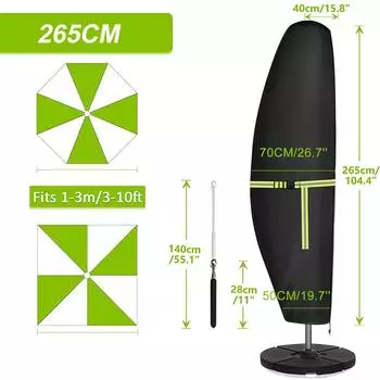 Чехол для зонта на патио, водонепроницаемый, ткань Оксфорд 420D, чехол для зонта на ножках с застежкой-молнией, флуоресцентная лента, ветрозащитный чёрный