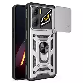 Чехол для ZTE nubia Neo 3 5G со сдвижной крышкой камеры, подставкой из ПК+ТПУ, чехол для телефона Silver