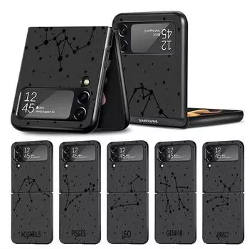 Чехол «Двенадцать созвездий» для Samsung Galaxy Z Flip 3 4 5G, черный жесткий корпус для телефона из ПК Z Flip4, роскошный чехол в виде ракушки Samsung Z Flip 5G