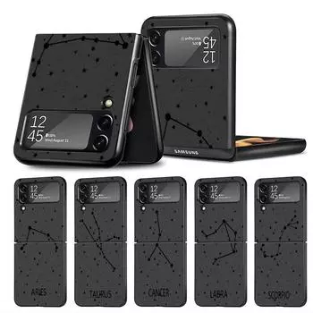 Чехол «Двенадцать созвездий» для Samsung Galaxy Z Flip 3 4 5G, черный жесткий корпус для телефона из ПК Z Flip4, роскошный чехол в виде ракушки Samsung Z Flip 5G