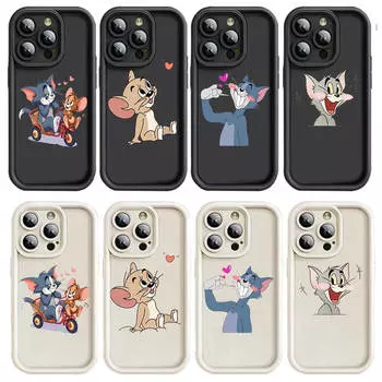 Чехол E-13 Том и Джерри для iPhone 15 14 13 12 8 Plus Samsung S24 S23 Ultra A04S A05S Huawei P40 P50 P60 Nova 11 Pro Max OPPO A17K Reno 10 Samsung A73 5G кожа буйвола