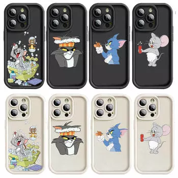 Чехол E-14 Том и Джерри для iPhone 15 14 13 12 8 Plus Samsung S24 S23 Ultra A04S A05S Huawei P40 P50 P60 Nova 11 Pro Max OPPO A17K Reno 10 Samsung A34 5G эбеновый